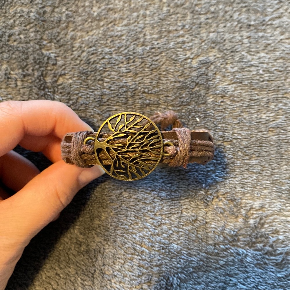 Leather strap tree of life bracelet